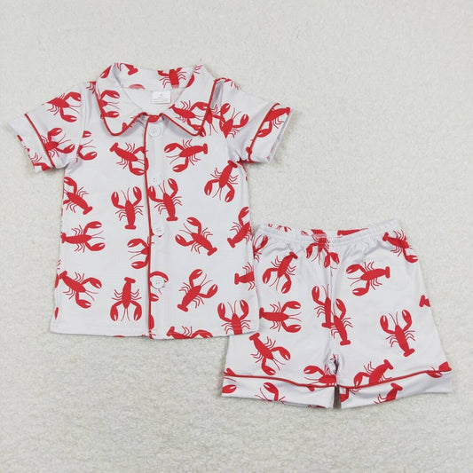 BSSO0390 Red Crayfish Button Short Sleeve Shorts Set