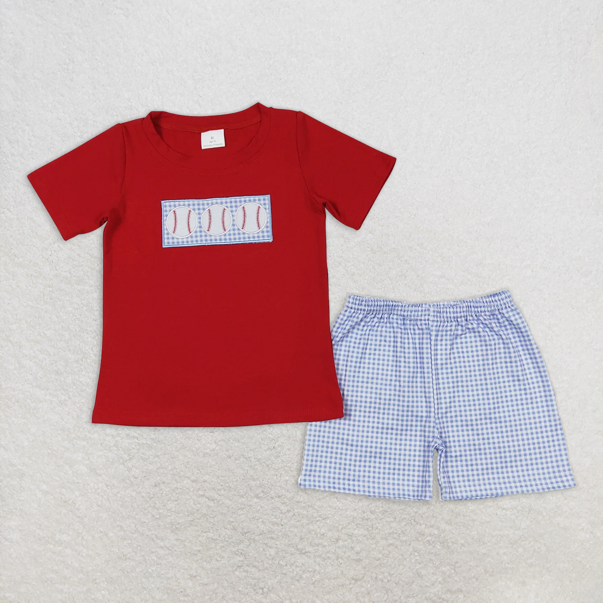 BSSO0405 Embroidery Baby Boys Baseball Red Tee Shirt Shorts Outfits Clothing Sets  D 4.10