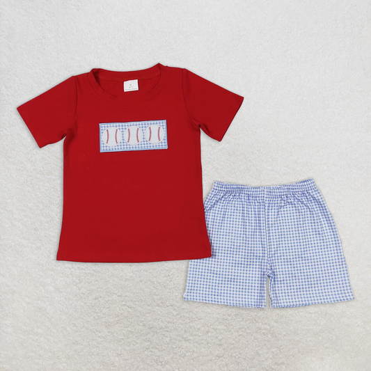 BSSO0405 Embroidery Baby Boys Baseball Red Tee Shirt Shorts Outfits Clothing Sets  D 4.10