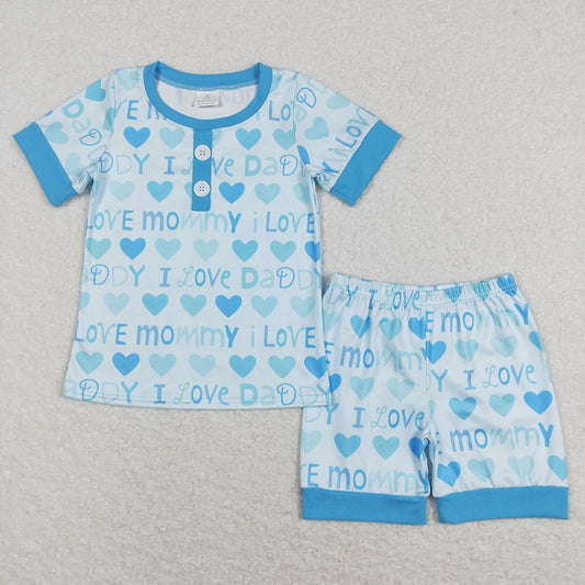 BSSO0411 daddy love blue short-sleeved shorts suit