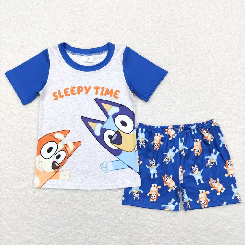 BSSO0421 Boy Cartoon Navy Blue Short Sleeve Shorts Suit