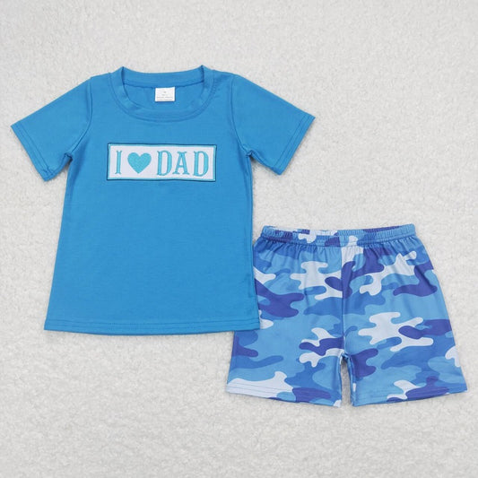 BSSO0455 I love dad lettering love blue short-sleeved camouflage shorts suit