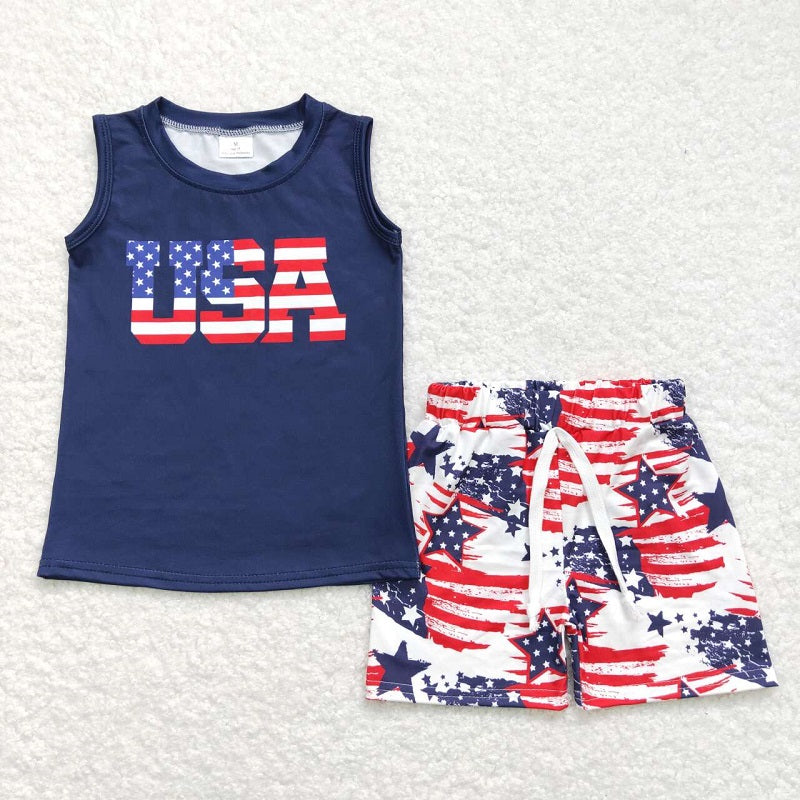 BSSO0461 usa letter black sleeveless vest shorts suit