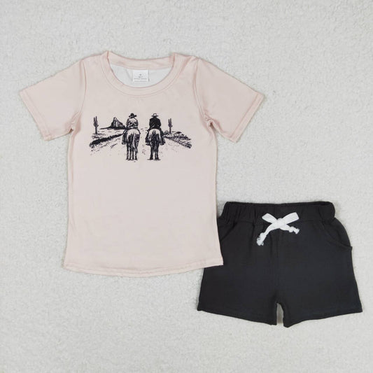 BSSO0499 Riding Short Sleeve Black Pocket Shorts Set