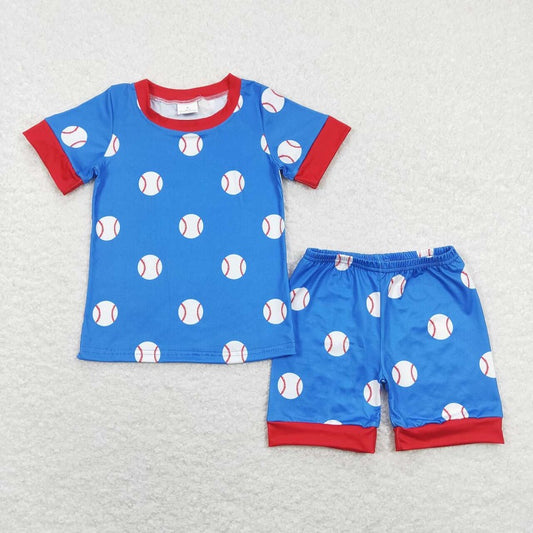 BSSO0503  Baseball red and blue short sleeve shorts suit