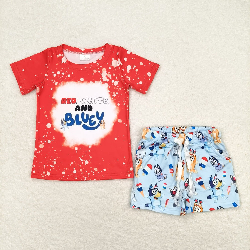 BSSO0516 Red short-sleeved popsicle blue shorts suit