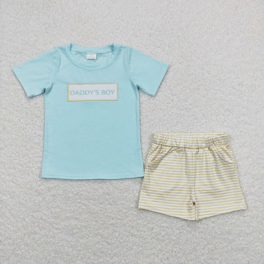 BSSO0522 daddy's boy blue short-sleeved yellow striped shorts suit with embroidered letters