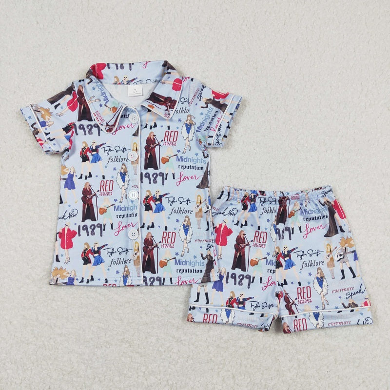 BSSO0545 1989 blue short sleeve shorts suit
