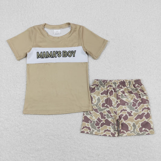 BSSO0567 mama's boy embroidered camouflage lettering military green short-sleeved shorts suit D 6.10