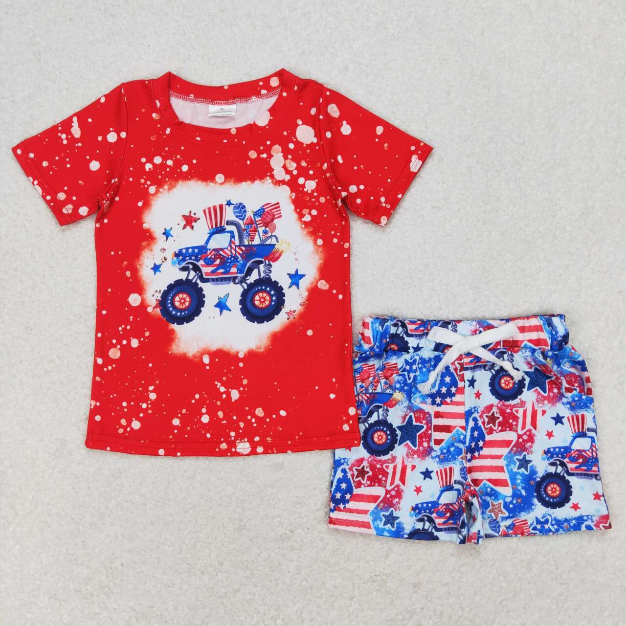 BSSO0583 Jeep Flag Stars Red Short Sleeve Shorts Set