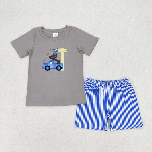 BSSO0631  embroidery lineman shorts set summer boy outfit