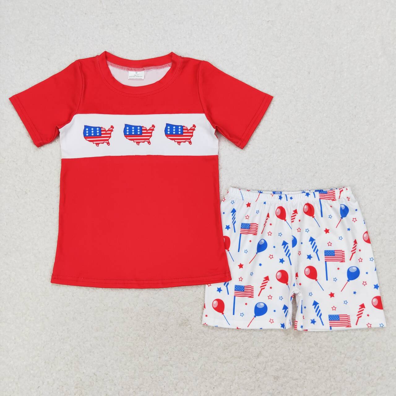 BSSO0633 National flag red short-sleeved balloon star fireworks white shorts suit