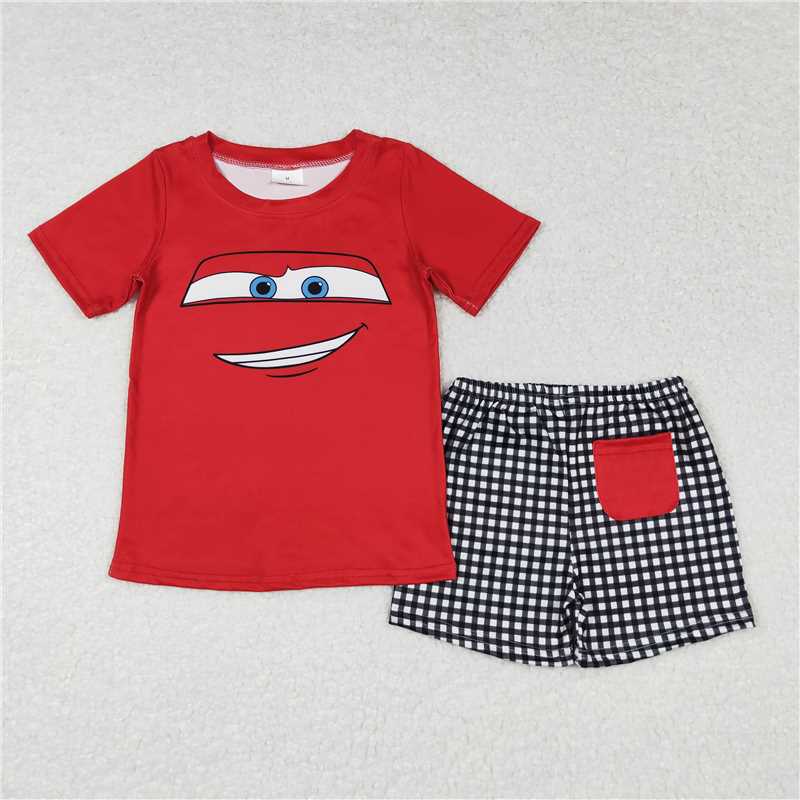BSSO0654 Baby Boys Red Car Racing Short Sleeve Shirt Top Shorts Clothes Sets