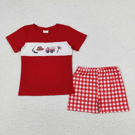 BSSO0666 Fire engine red short sleeve plaid shorts suit D 4.8