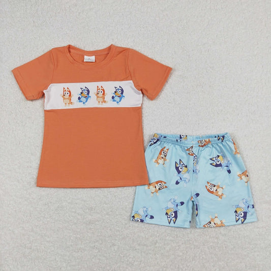 BSSO0668 Orange short sleeve blue shorts suit