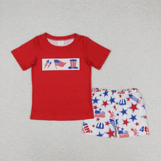 BSSO0726 Flag hat red short sleeve star shorts suit