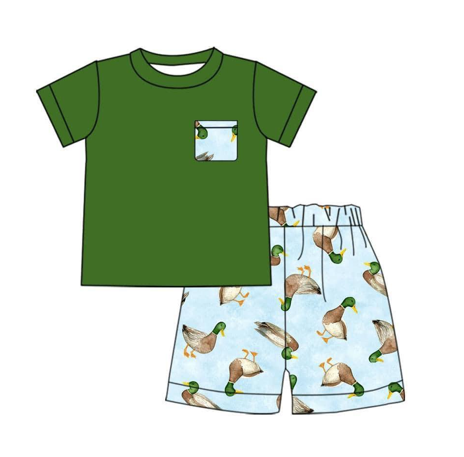 （presale）BSSO0733 Duck Pocket Green Short Sleeve Blue Shorts Suit