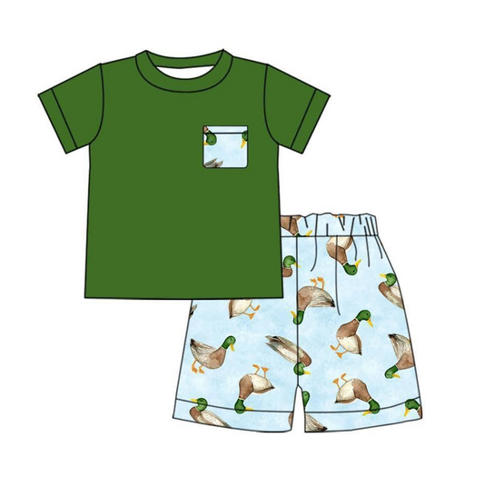 (presale)BSSO0733 Duck Pocket Green Short Sleeve Blue Shorts Suit
