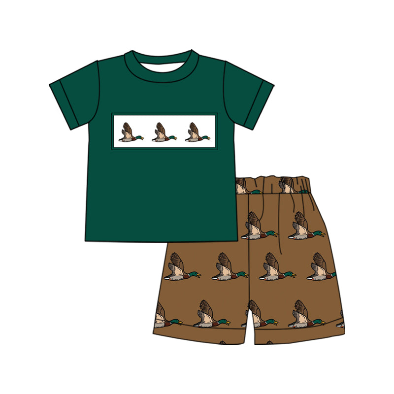 BSSO0735 Baby Boys Duck dark green short-sleeved brown shorts suit D 4.1