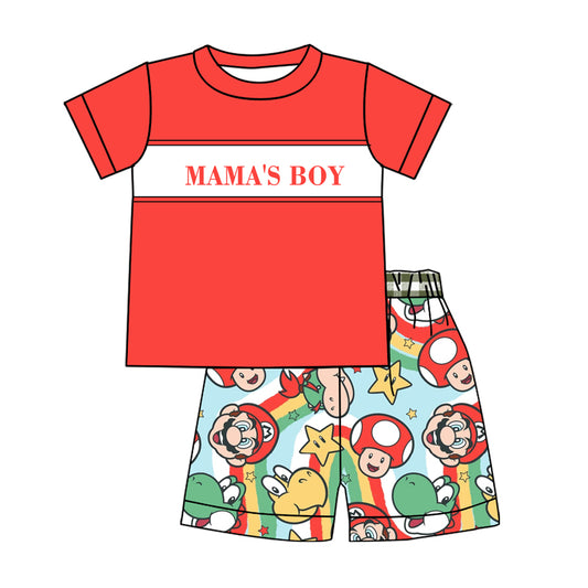 （presale）BSSO0737 mama's boy red short sleeve cartoon  shorts suit