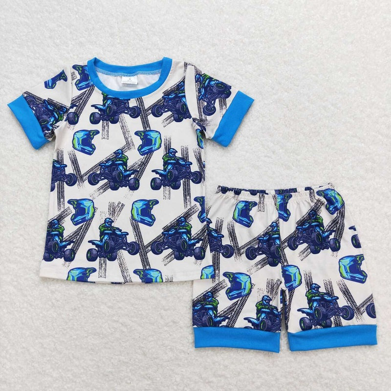 BSSO0775 Mountain motocross blue short-sleeved shorts pajama set