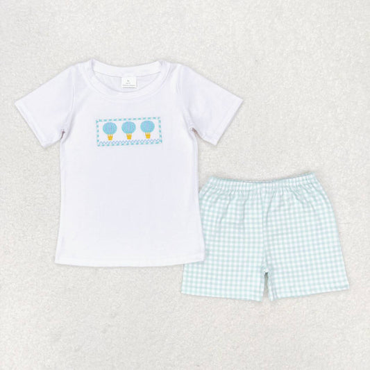 BSSO0784 Hot air balloon white short sleeve plaid shorts suit