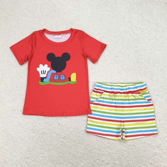 BSSO0786 Cartoon red short sleeve colorful striped shorts suit