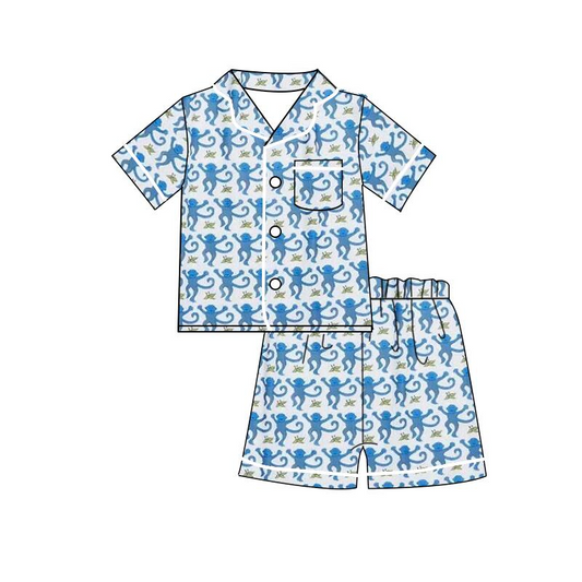 pre-order BSSO0793 Monkey Blue Short Sleeve Shorts Pajama Set