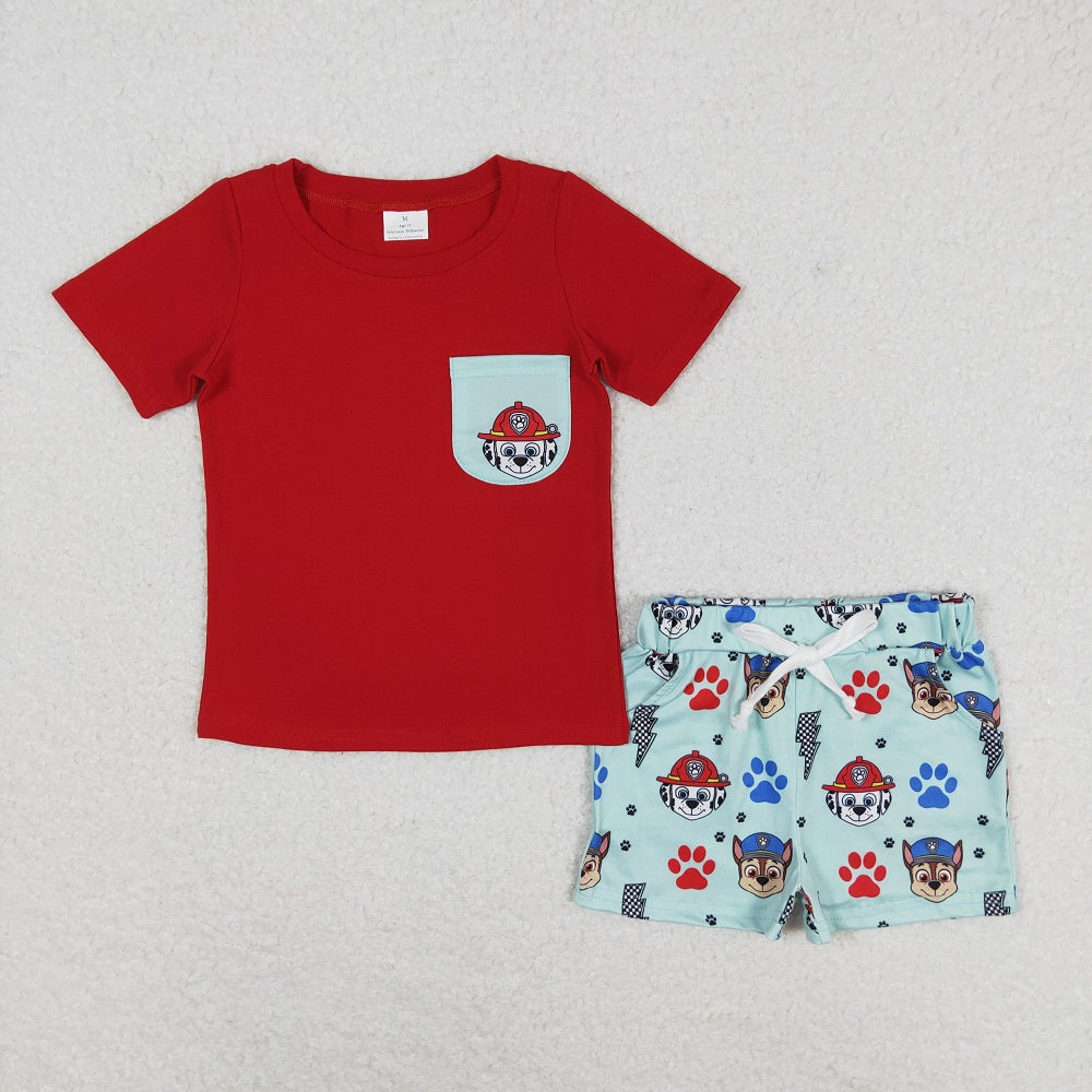 BSSO0794 Cartoon pocket red short sleeve green shorts suit