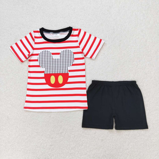 BSSO0801 Cartoon red striped short sleeve black shorts suit