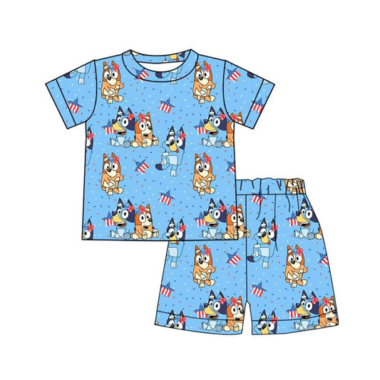 pre-order BSSO0811 Star Blue National Day Short Sleeve Shorts Set