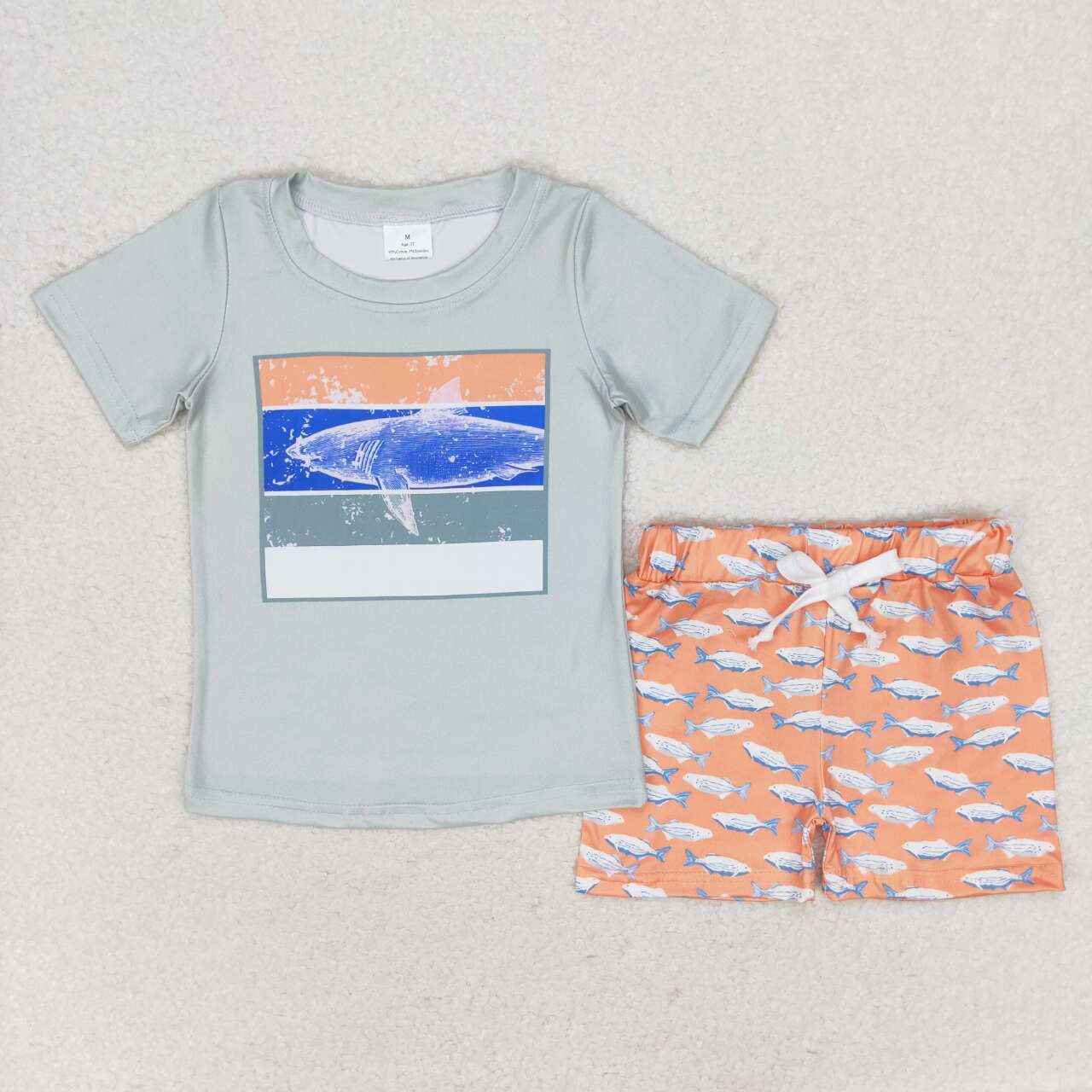 BSSO0899 boys Green Short Sleeve Orange Shorts Set