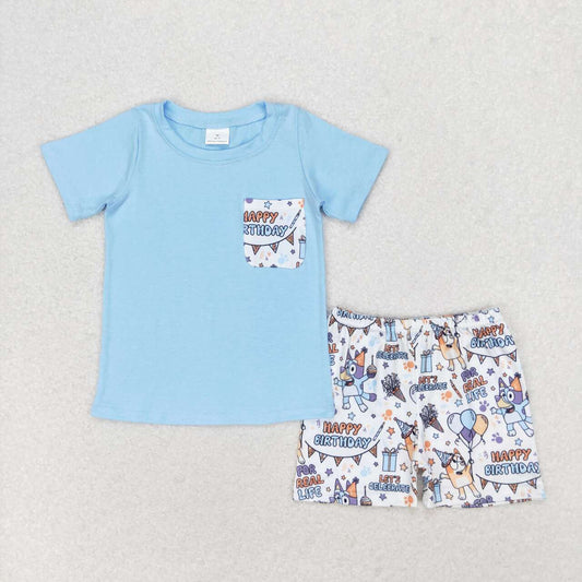 BSSO0907 Balloon Pocket Blue Short Sleeve Shorts Suit