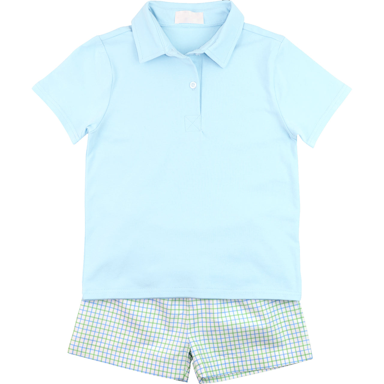 presale BSSO0909 Solid blue short-sleeved plaid shorts suit