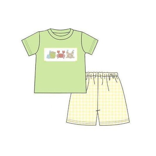 presale BSSO0910 Crab Castle Green Short Sleeve Plaid Shorts Suit