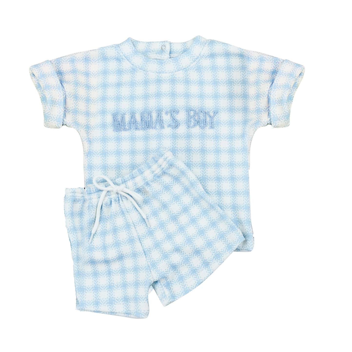 BSSO0912 mama's boy plaid blue and white short-sleeved shorts suit