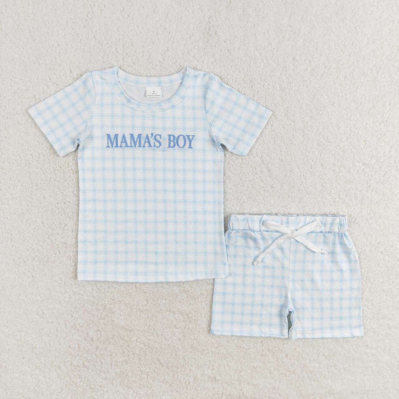 BSSO0912 mama's boy plaid blue and white short-sleeved shorts suit