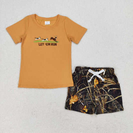 BSSO0924 Baby Boys Deer Dog Short Sleeve Tee Shirt Top Camo Shorts Clothes Sets