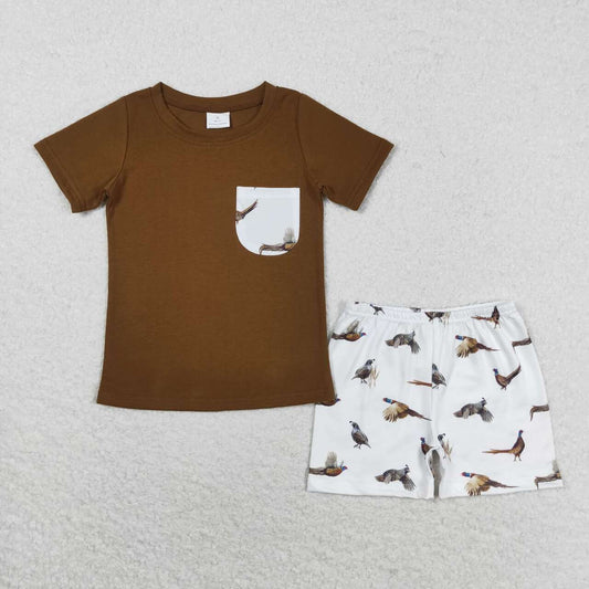 BSSO0925 Birdie White Pocket Brown Short Sleeve Shorts Suit