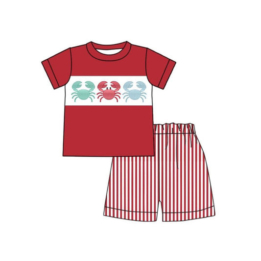 presale BSSO0928 Crab Red Short Sleeve Striped Shorts Suit