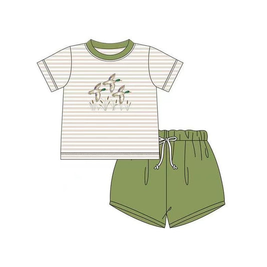 presale BSSO0941 Duck Stripe Short Sleeve Green Shorts Suit