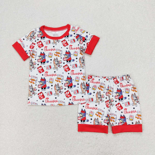 BSSO0948 Fried Chicken Star Red and White Short Sleeve Shorts Pajama Set