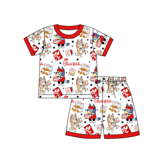 presale BSSO0948 Fried Chicken Star Red and White Short Sleeve Shorts Pajama Set