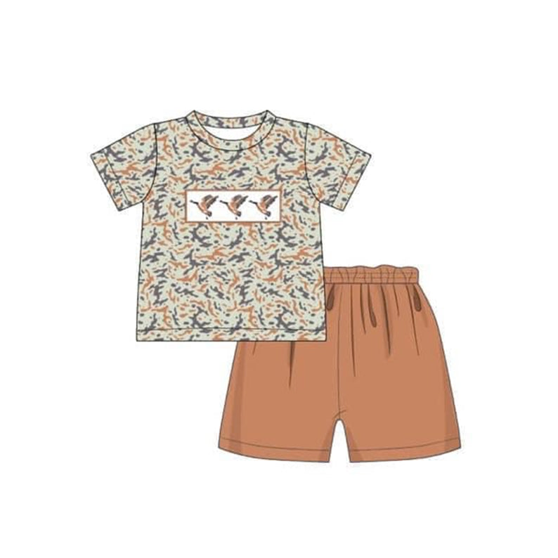 presale BSSO0952 Duck Camo Short Sleeve Brown Shorts Set