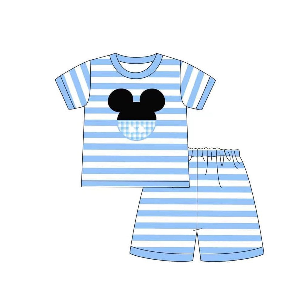 presale BSSO0959 Blue Striped Short Sleeve Shorts Pajama Set