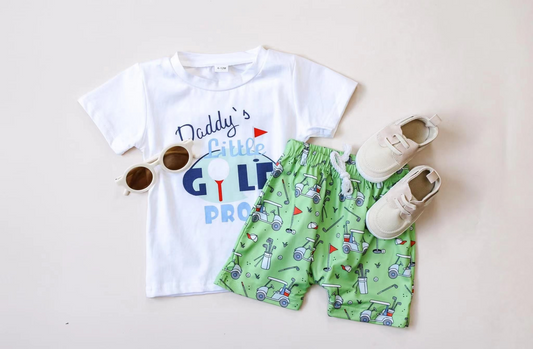 presale BSSO0962 Letter Golf White Short Sleeve Green Shorts Suit