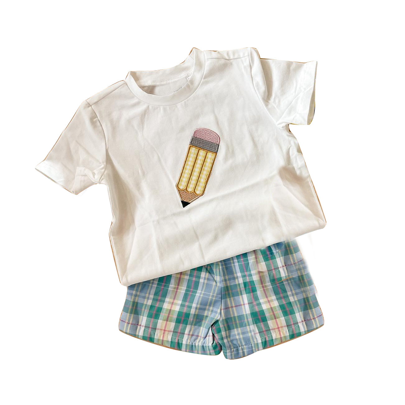 presale BSSO0968 Pencil off-white short-sleeved plaid shorts suit