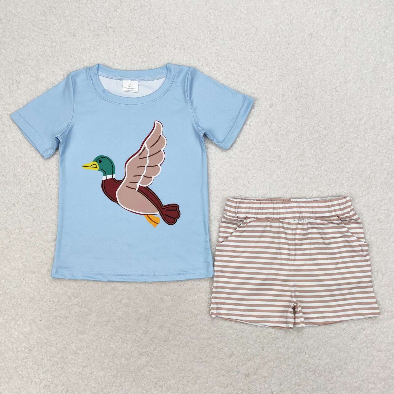 BSSO0970 Duck Blue Short Sleeve Striped Shorts Suit