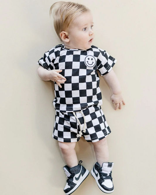 presale BSSO0973 Face black and white plaid short sleeve shorts suit