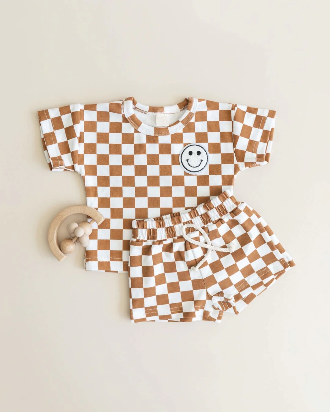 presale BSSO0976 Face yellow and brown plaid short-sleeved shorts suit
